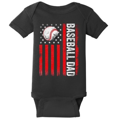 Baseball Dad Player American Us Flag Patriotic Baby Bodysuit