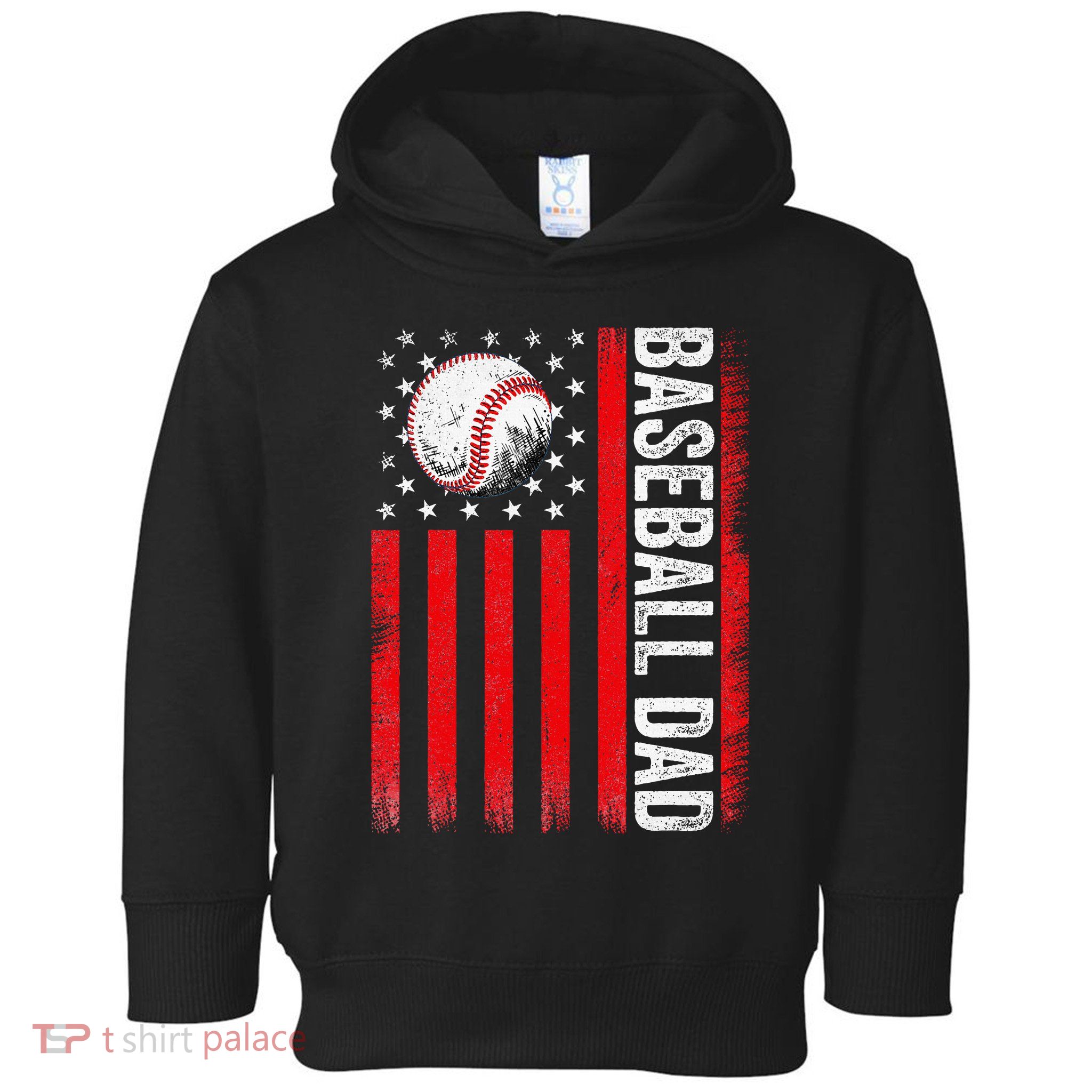 Baseball Dad Player American Us Flag Patriotic Toddler Hoodie