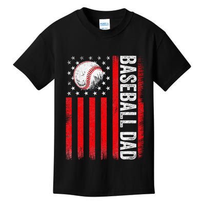 Baseball Dad Player American Us Flag Patriotic Kids T-Shirt