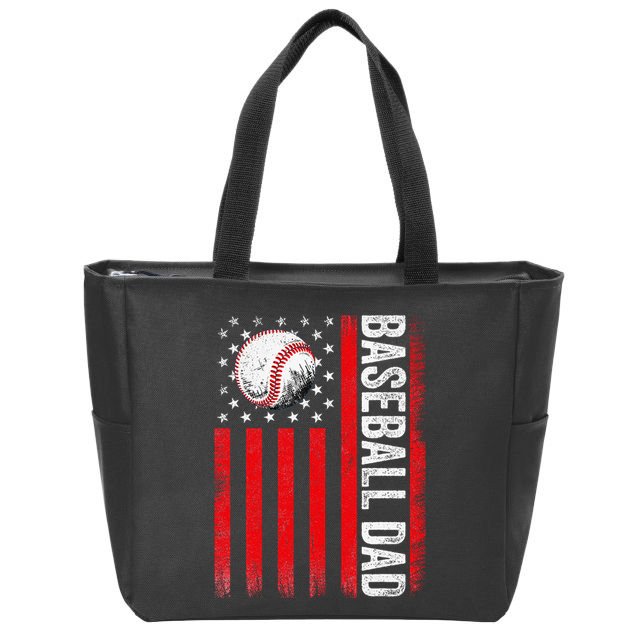 Baseball Dad Player American Us Flag Patriotic Zip Tote Bag
