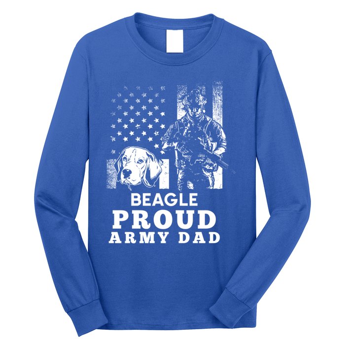 Beagle Dog Proud Army Dad American Flag Patriotic Vintage Cool Gift Long Sleeve Shirt