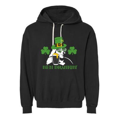 Ben Drankin Partying St Patricks Day Funny Beer Clover Lucky Gift Garment-Dyed Fleece Hoodie