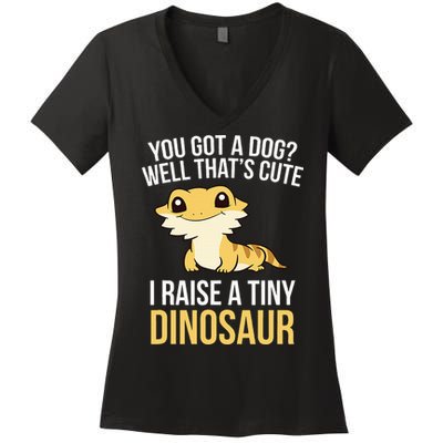 Bearded Dragon Pet I Raise A Tiny Dinosaur Bearded Dragon Women's V-Neck T-Shirt