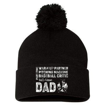 Baseball Dad Part Time Warm Up Partner Full Time Dad Pom Pom 12in Knit Beanie