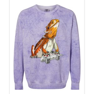 Bearded Dragon Playing Video Games Reptiles lizard Gamers Colorblast Crewneck Sweatshirt