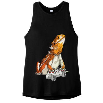 Bearded Dragon Playing Video Games Reptiles lizard Gamers Ladies PosiCharge Tri-Blend Wicking Tank