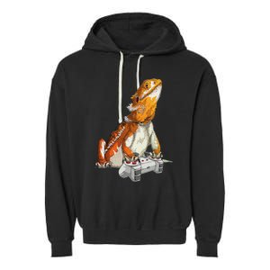 Bearded Dragon Playing Video Games Reptiles lizard Gamers Garment-Dyed Fleece Hoodie