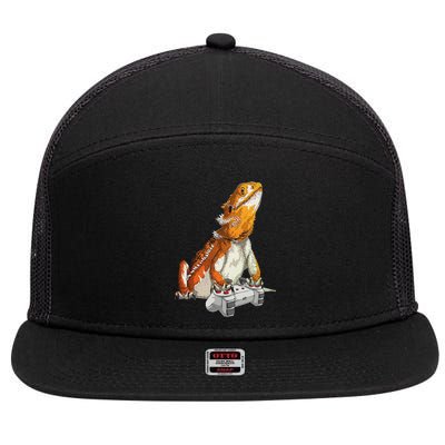 Bearded Dragon Playing Video Games Reptiles lizard Gamers 7 Panel Mesh Trucker Snapback Hat