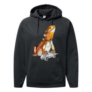 Bearded Dragon Playing Video Games Reptiles lizard Gamers Performance Fleece Hoodie