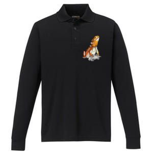 Bearded Dragon Playing Video Games Reptiles lizard Gamers Performance Long Sleeve Polo