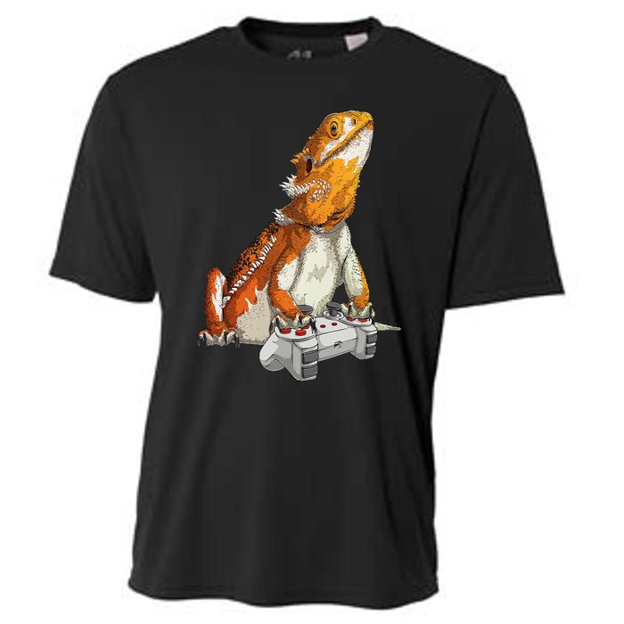 Bearded Dragon Playing Video Games Reptiles lizard Gamers Cooling Performance Crew T-Shirt