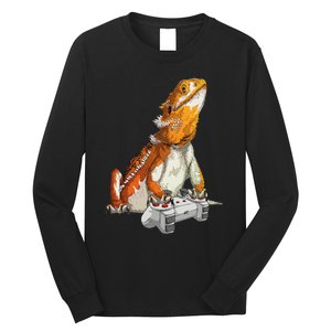 Bearded Dragon Playing Video Games Reptiles lizard Gamers Long Sleeve Shirt