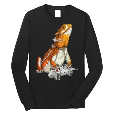 Bearded Dragon Playing Video Games Reptiles lizard Gamers Long Sleeve Shirt