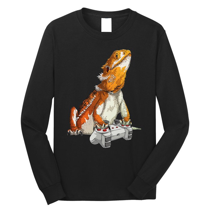 Bearded Dragon Playing Video Games Reptiles lizard Gamers Long Sleeve Shirt