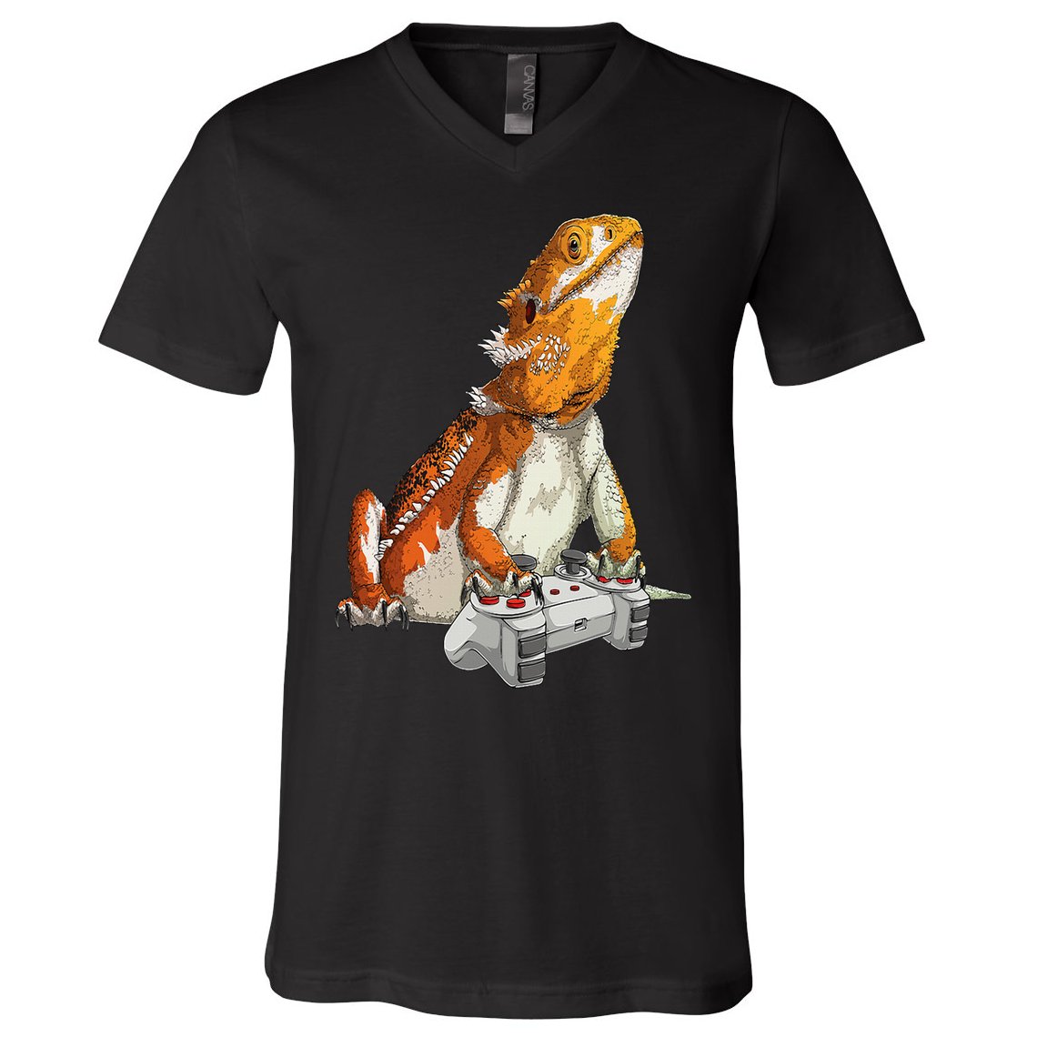 Bearded Dragon Playing Video Games Reptiles lizard Gamers V-Neck T-Shirt