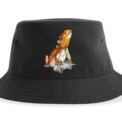 Bearded Dragon Playing Video Games Reptiles lizard Gamers Sustainable Bucket Hat