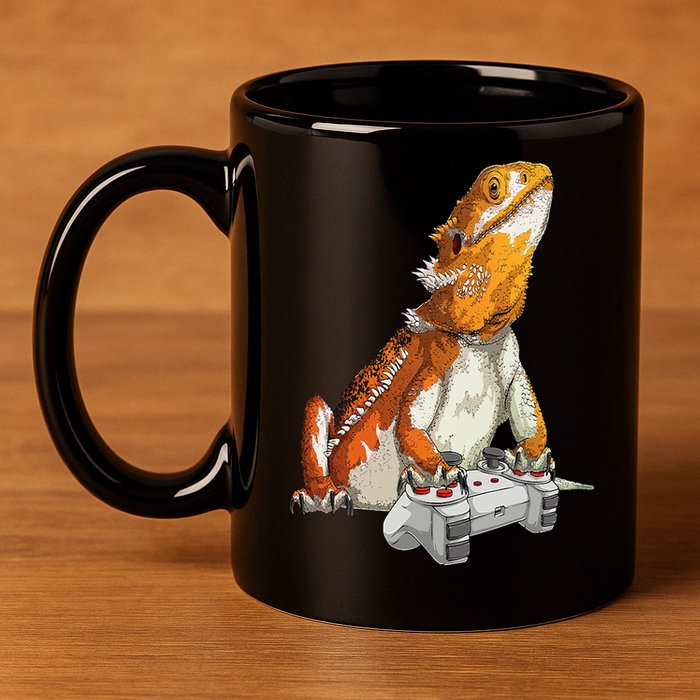 Bearded Dragon Playing Video Games Reptiles lizard Gamers 11oz C Handle Ceramic Mug