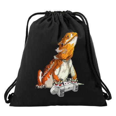 Bearded Dragon Playing Video Games Reptiles lizard Gamers Drawstring Bag