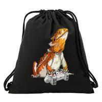 Bearded Dragon Playing Video Games Reptiles lizard Gamers Drawstring Bag