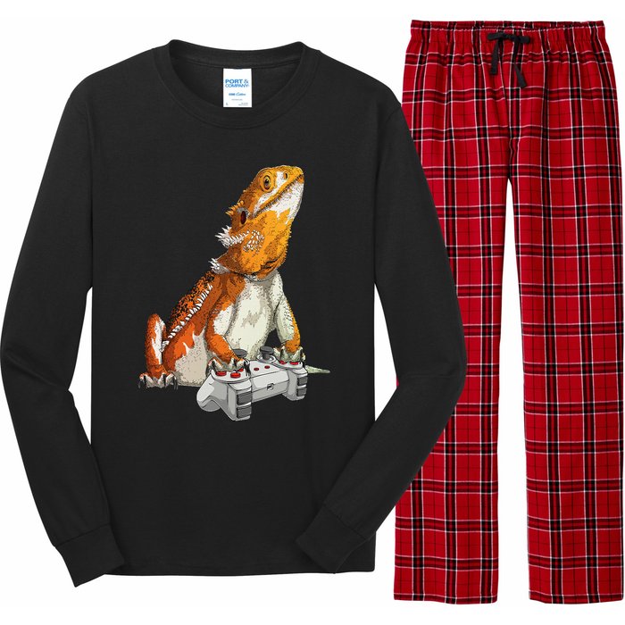 Bearded Dragon Playing Video Games Reptiles lizard Gamers Long Sleeve Pajama Set