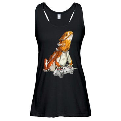 Bearded Dragon Playing Video Games Reptiles lizard Gamers Ladies Essential Flowy Tank