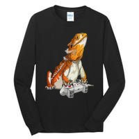 Bearded Dragon Playing Video Games Reptiles lizard Gamers Tall Long Sleeve T-Shirt