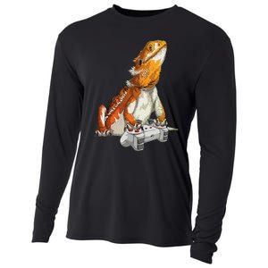 Bearded Dragon Playing Video Games Reptiles lizard Gamers Cooling Performance Long Sleeve Crew