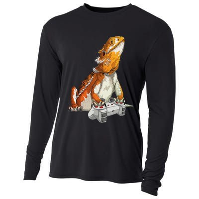 Bearded Dragon Playing Video Games Reptiles lizard Gamers Cooling Performance Long Sleeve Crew