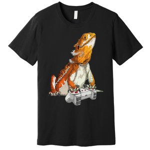 Bearded Dragon Playing Video Games Reptiles lizard Gamers Premium T-Shirt