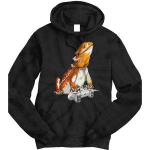 Bearded Dragon Playing Video Games Reptiles lizard Gamers Tie Dye Hoodie