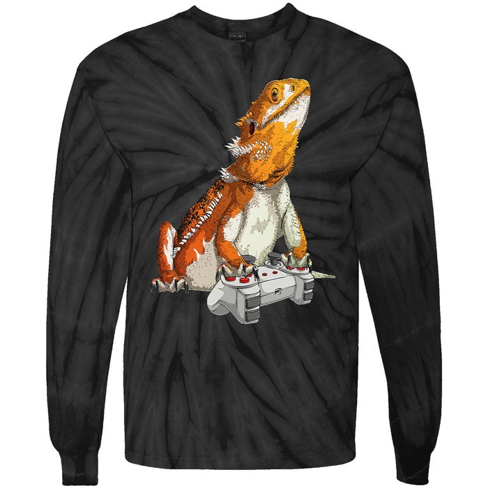 Bearded Dragon Playing Video Games Reptiles lizard Gamers Tie-Dye Long Sleeve Shirt