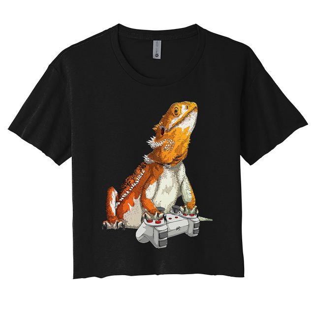 Bearded Dragon Playing Video Games Reptiles lizard Gamers Crop Top
