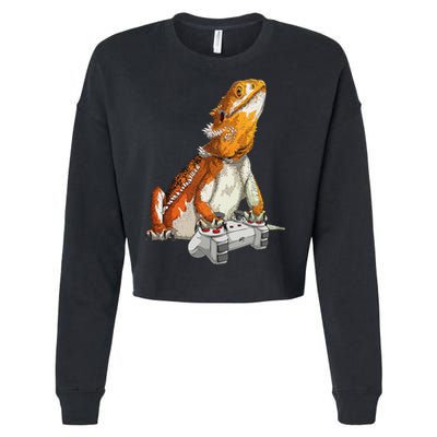 Bearded Dragon Playing Video Games Reptiles lizard Gamers Cropped Pullover Crew