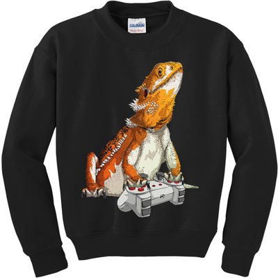 Bearded Dragon Playing Video Games Reptiles lizard Gamers Kids Sweatshirt