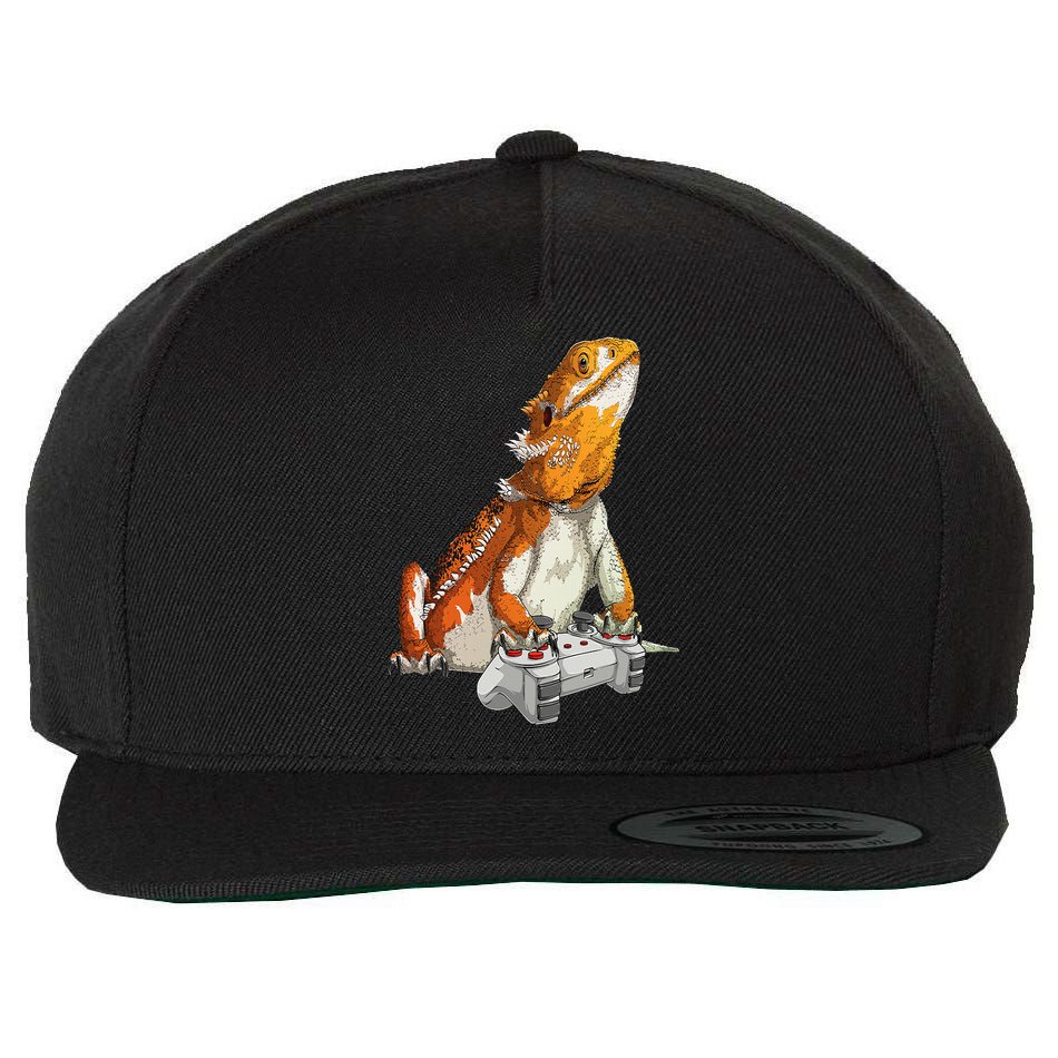 Bearded Dragon Playing Video Games Reptiles lizard Gamers Wool Snapback Cap