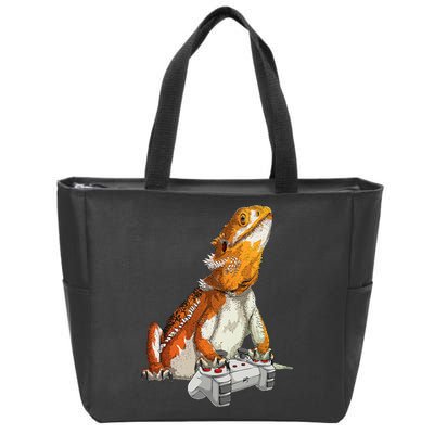 Bearded Dragon Playing Video Games Reptiles lizard Gamers Zip Tote Bag