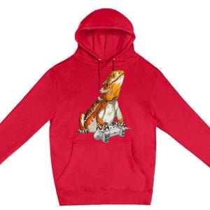 Bearded Dragon Playing Video Games Reptiles lizard Gamers Premium Pullover Hoodie