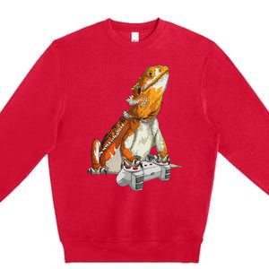 Bearded Dragon Playing Video Games Reptiles lizard Gamers Premium Crewneck Sweatshirt