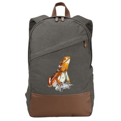 Bearded Dragon Playing Video Games Reptiles lizard Gamers Cotton Canvas Backpack
