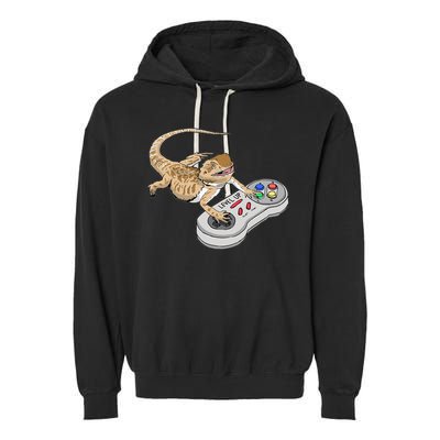 Bearded Dragon Playing Video Game Reptiles Pagona Gamers Garment-Dyed Fleece Hoodie