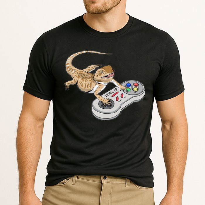 Bearded Dragon Playing Video Game Reptiles Pagona Gamers Cooling Performance Crew T-Shirt