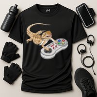 Bearded Dragon Playing Video Game Reptiles Pagona Gamers Cooling Performance Crew T-Shirt