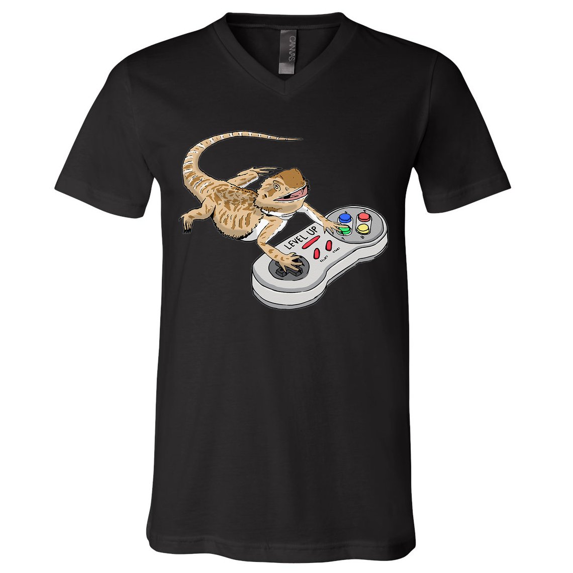Bearded Dragon Playing Video Game Reptiles Pagona Gamers V-Neck T-Shirt