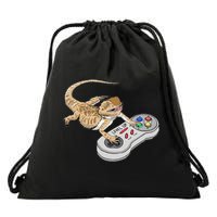 Bearded Dragon Playing Video Game Reptiles Pagona Gamers Drawstring Bag