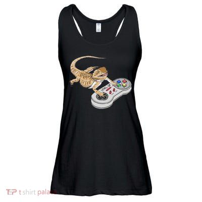 Bearded Dragon Playing Video Game Reptiles Pagona Gamers Ladies Essential Flowy Tank