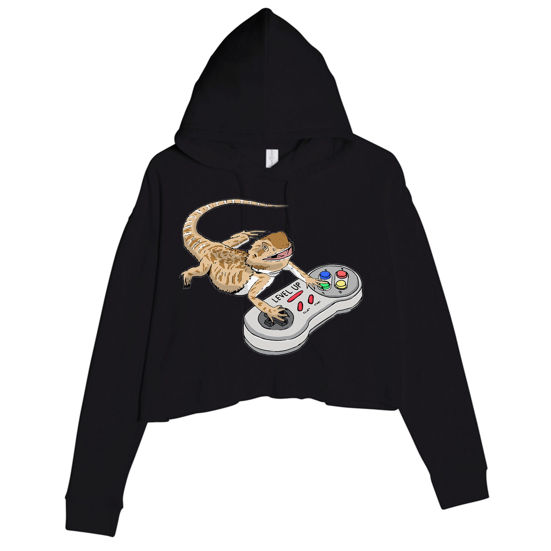 Bearded Dragon Playing Video Game Reptiles Pagona Gamers Crop Fleece Hoodie