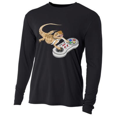 Bearded Dragon Playing Video Game Reptiles Pagona Gamers Cooling Performance Long Sleeve Crew