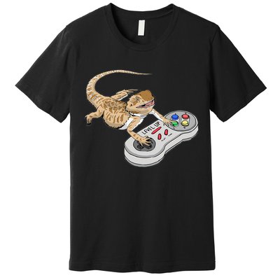 Bearded Dragon Playing Video Game Reptiles Pagona Gamers Premium T-Shirt