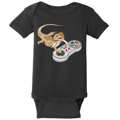 Bearded Dragon Playing Video Game Reptiles Pagona Gamers Baby Bodysuit