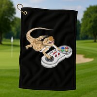 Bearded Dragon Playing Video Game Reptiles Pagona Gamers Golf Towel